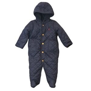 Ralph Lauren Polo Infant Quilted Hooded Bunting 9M Fleece Lined Boy's Navy Blue